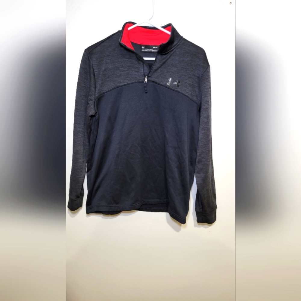 UNDER ARMOUR Mens Medium coldgear Sweatshirt Quarter Zip Black And Red.